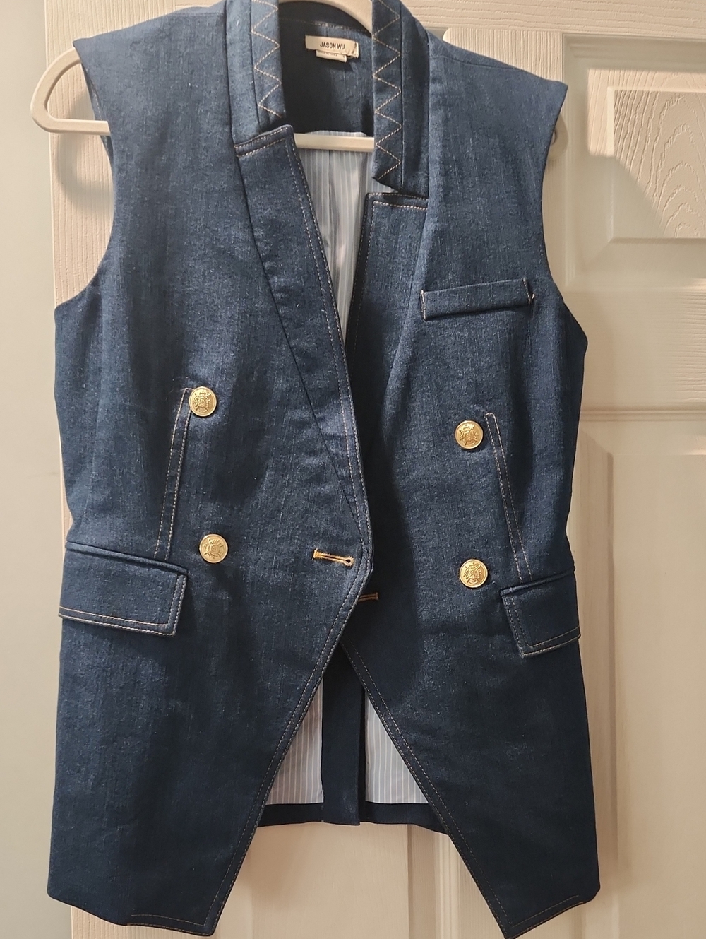 Jason Wu Dark Blue Denim Double-Breasted Sleeveless Vest